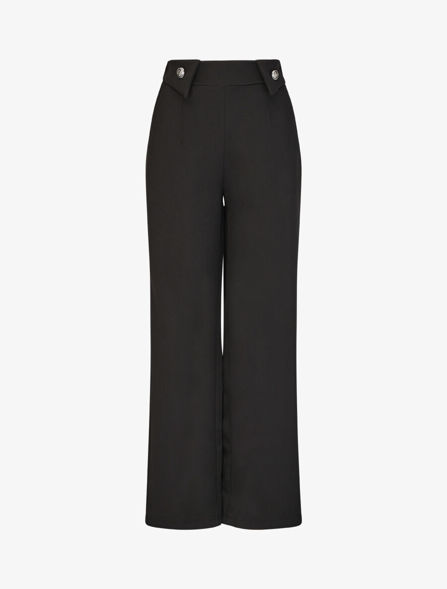 Pantalon droit uni taille haute - Noir - 1