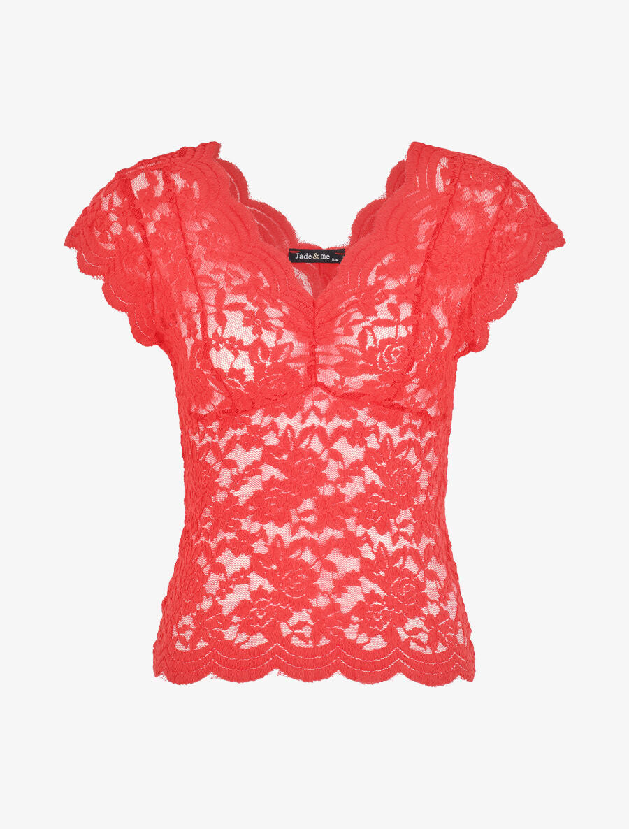 Top en dentelle transparent - Rouge - 4
