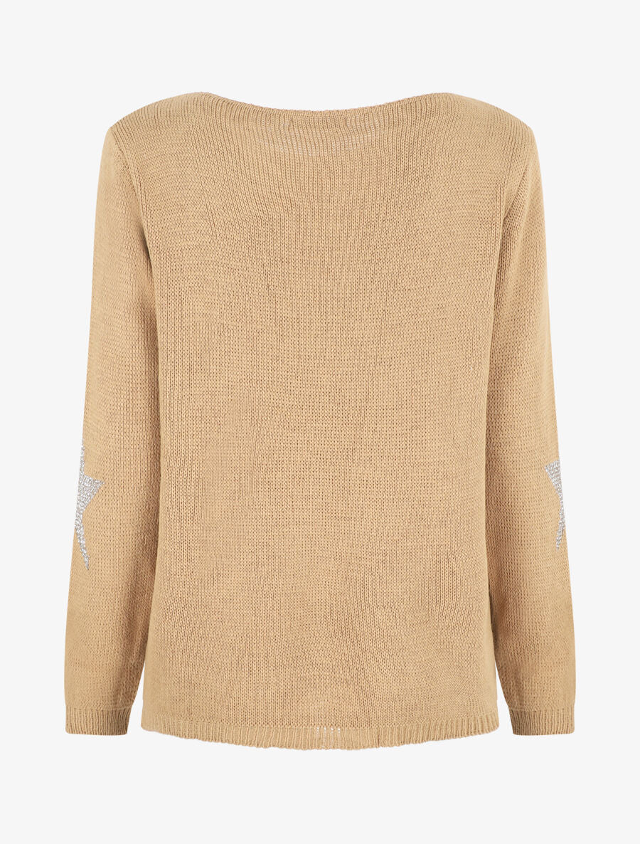 Pull droit motif étoiles - Camel - 2