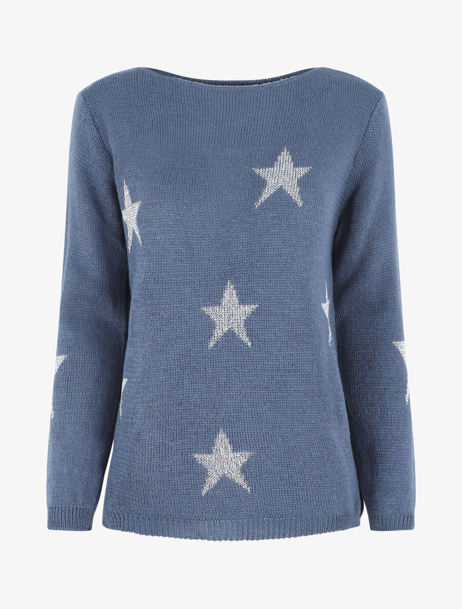 Pull droit motif étoiles - Bleu - 1