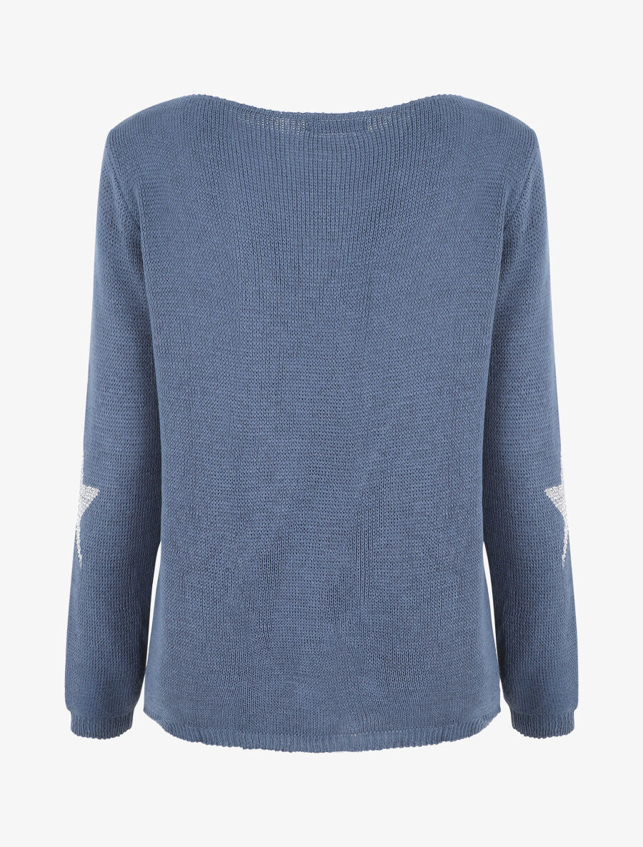 Pull droit motif étoiles - Bleu - 2