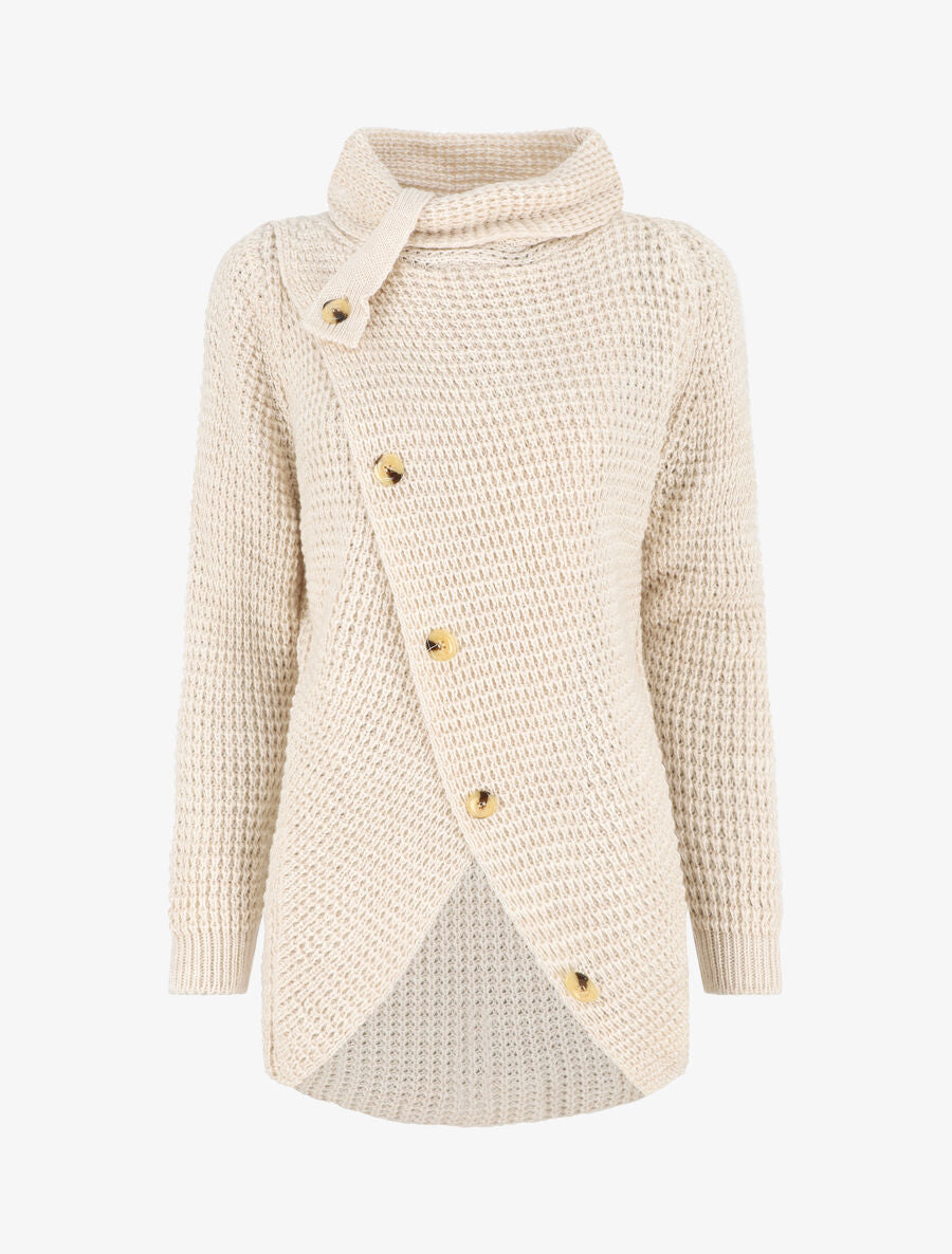 Pull ample croisé à col roulé - Beige - 4