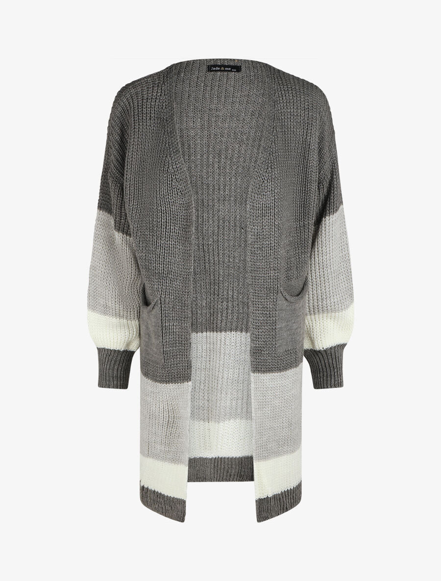 Gilet long rayé manches longues - Gris - 1