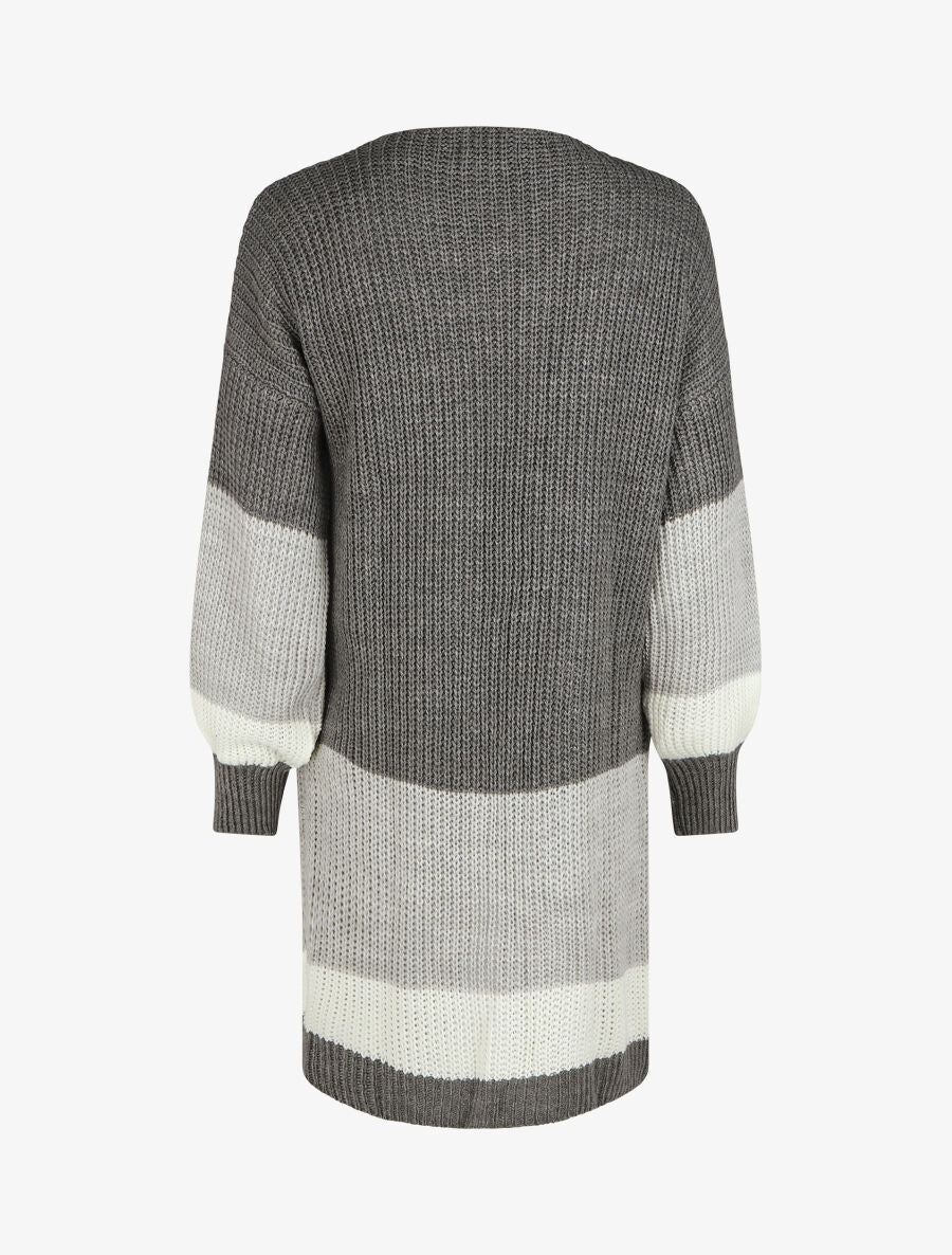 Gilet long rayé manches longues - Gris - 2
