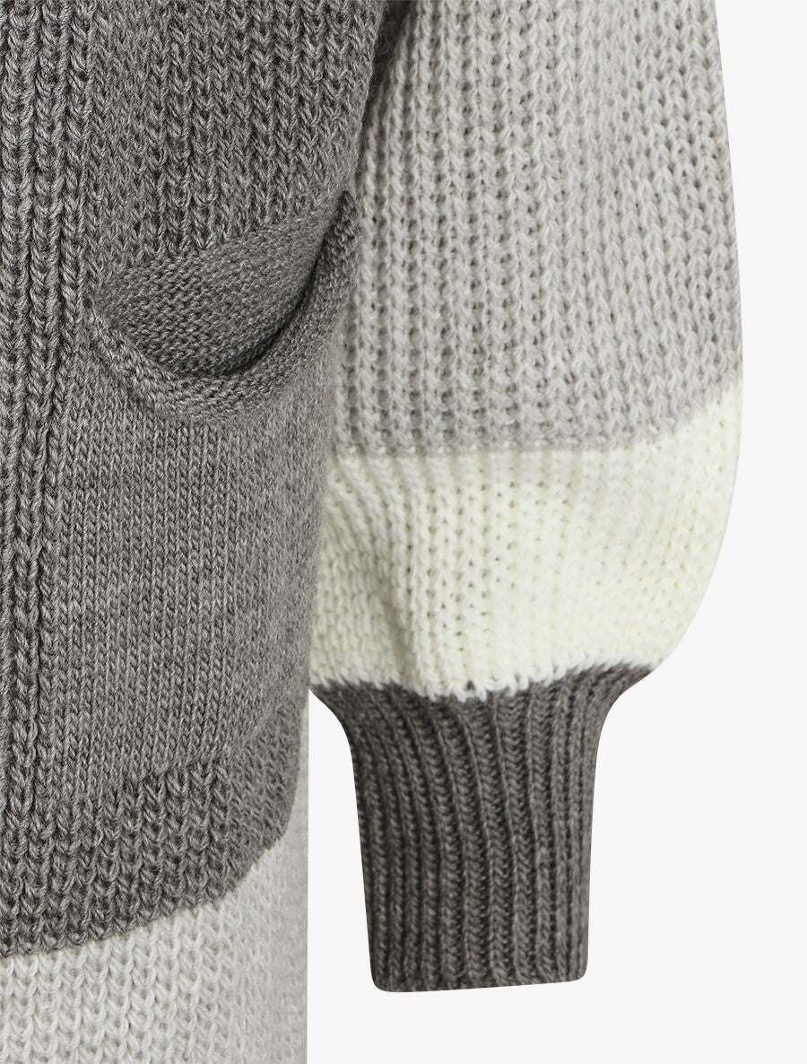 Gilet long rayé manches longues - Gris - 3