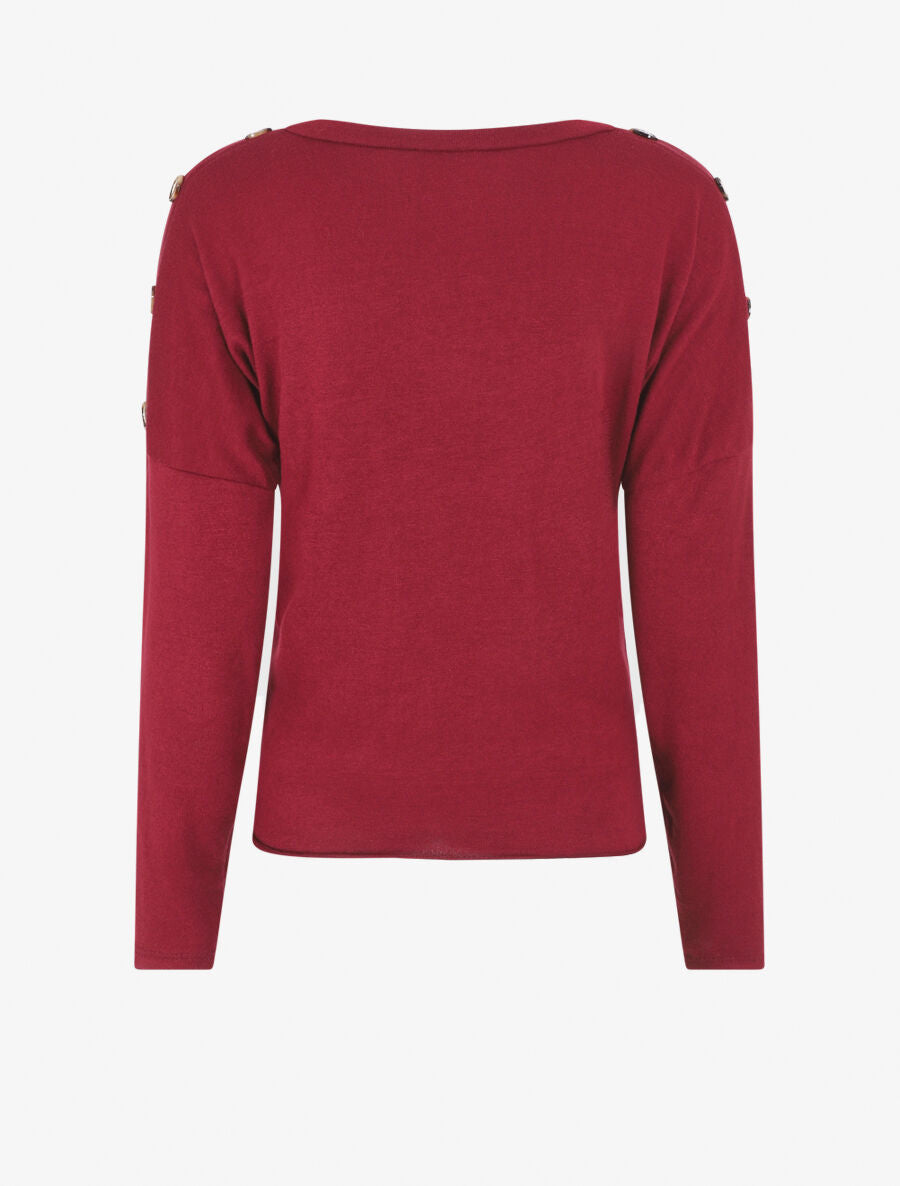 Pull droit uni à noeud et boutons - Bordeaux - 2