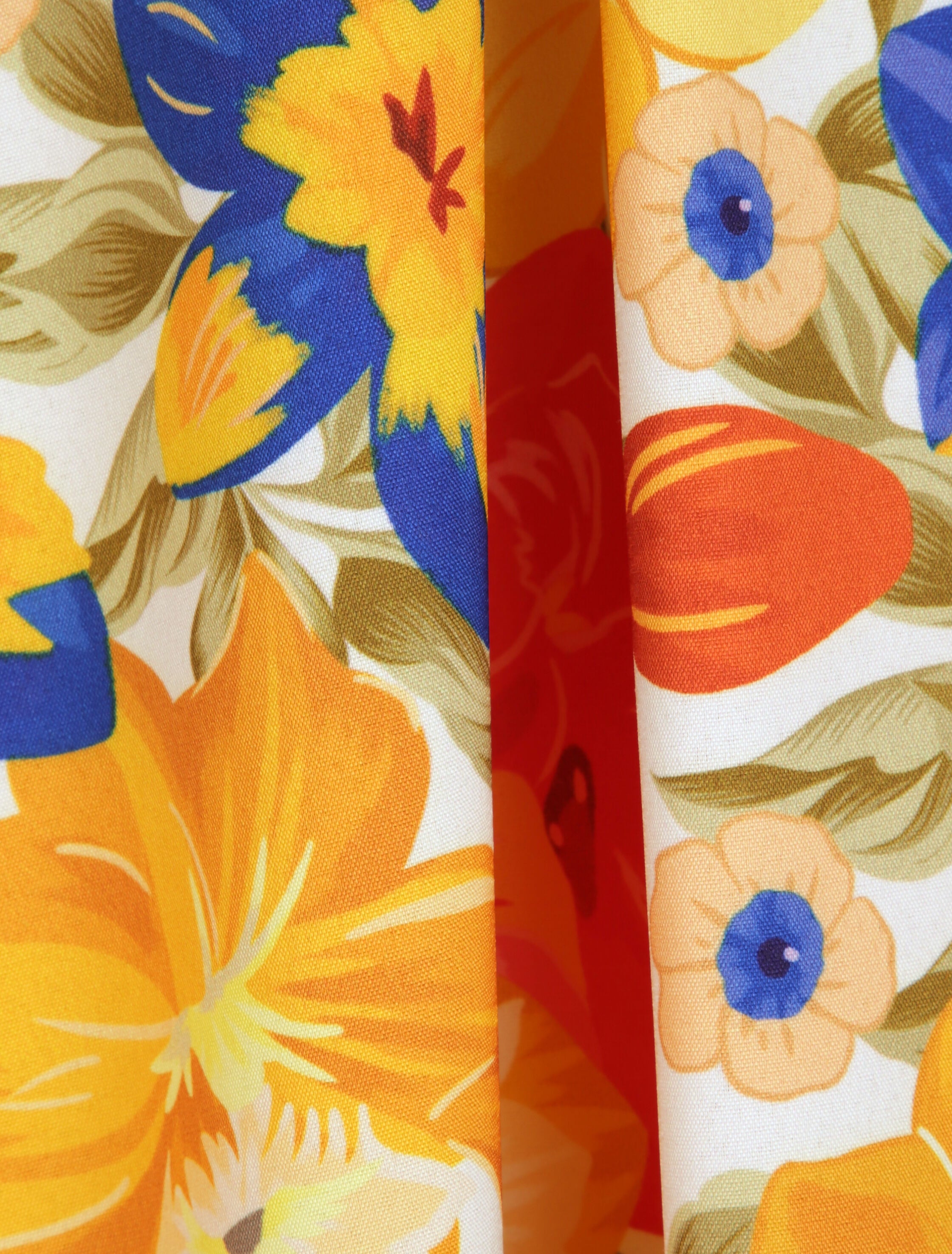 Robe longue coupe patineuse imprimé fleurs estivales à bretelles en simili - Blanc - 4