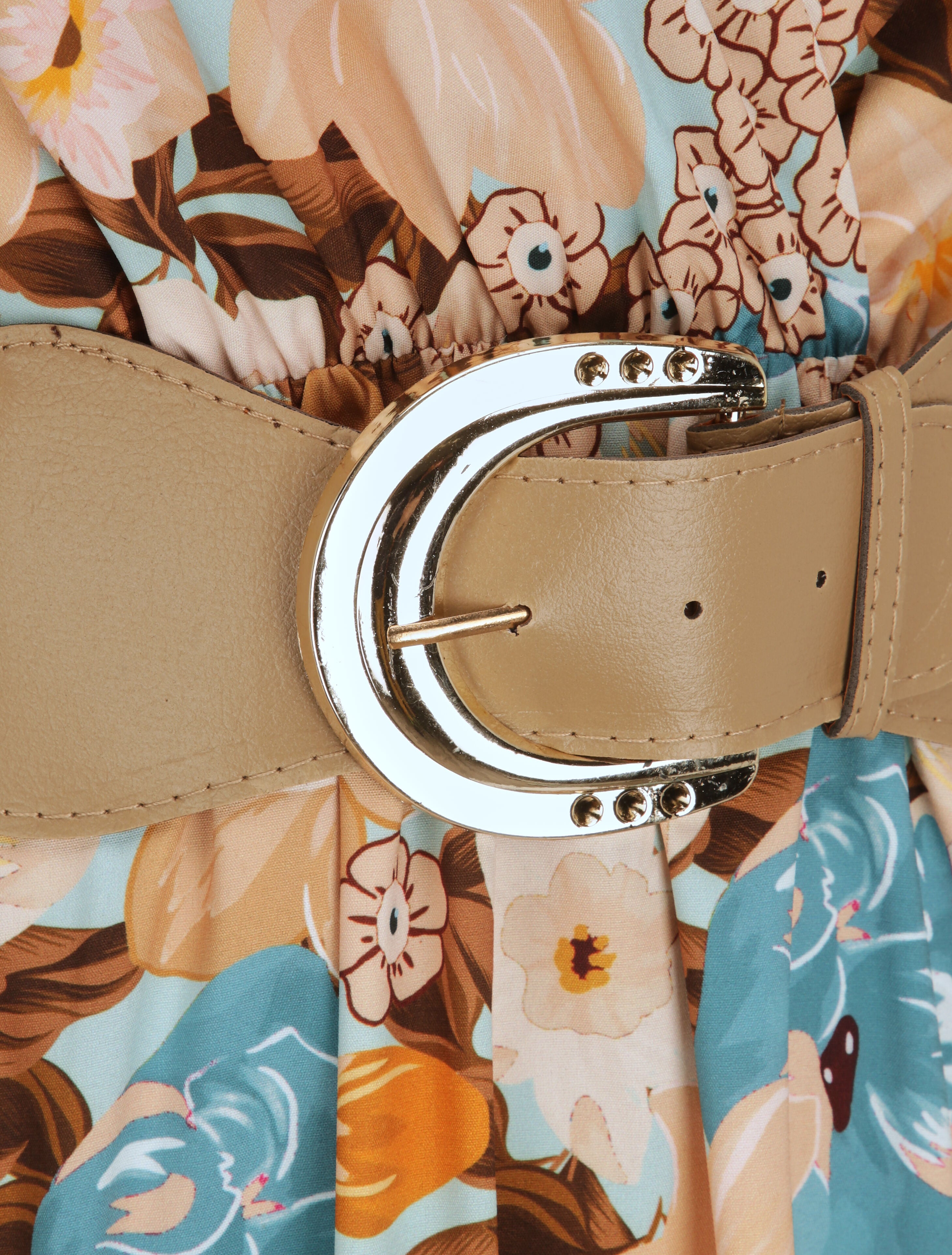 Robe longue coupe patineuse imprimé fleurs estivales à bretelles en simili - Vert d&