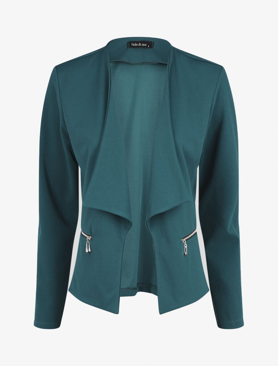 Veste droite uni poches zippées - Bleu canard - 1
