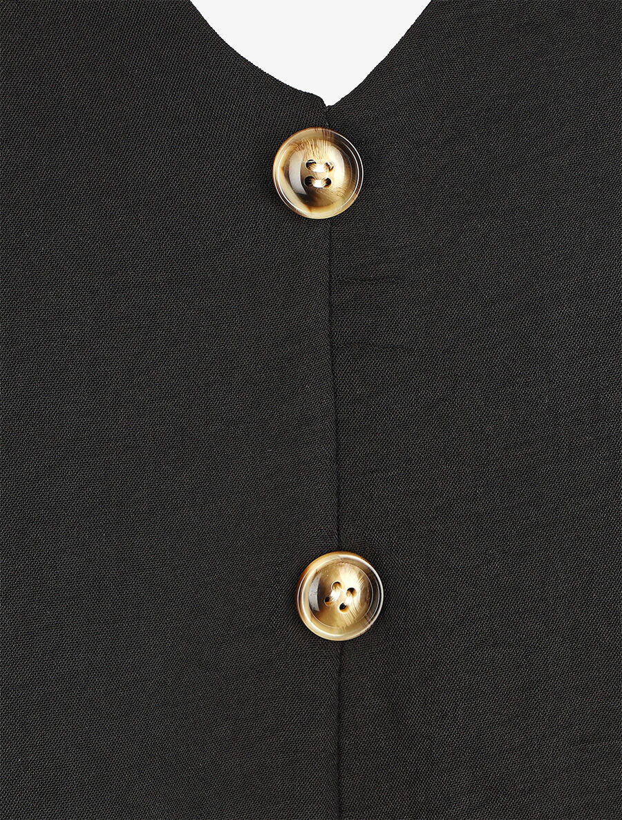 Top droit col V boutonné et dentelle - Noir - 3