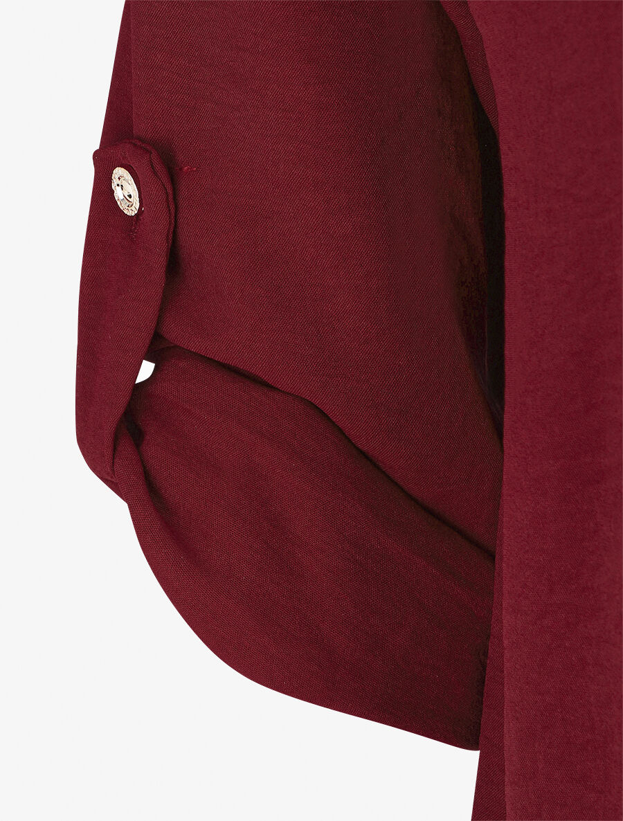 Top droit col V boutonné et dentelle - Bordeaux - 3