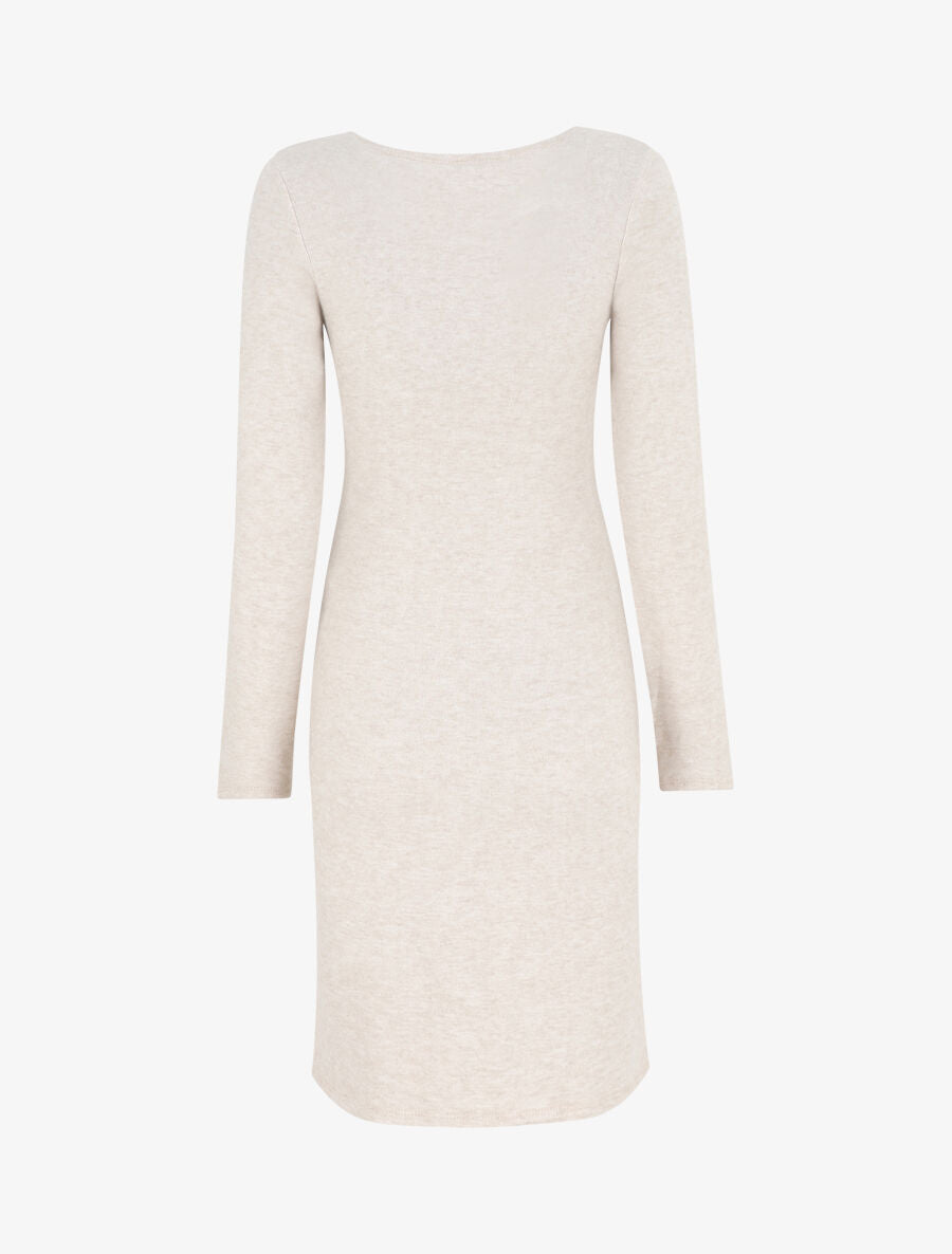 Robe droite mi-longue col V - Beige - 2