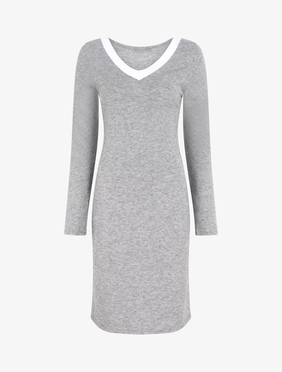 Robe droite mi-longue col V - Gris - 6