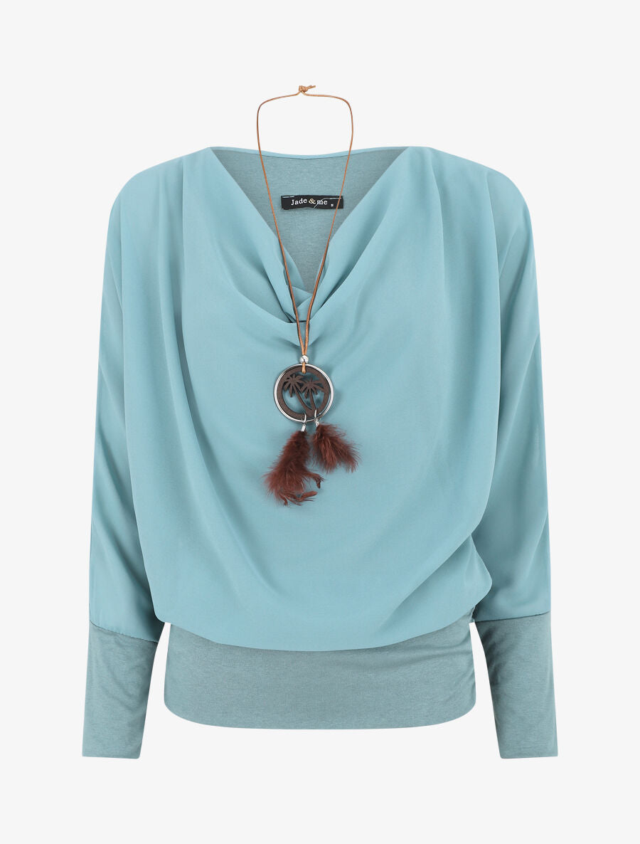 Blouse unie à col bénitier - Vert d&