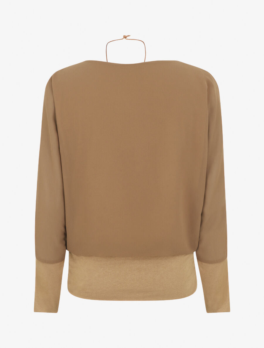 Blouse unie à col bénitier - Camel - 2