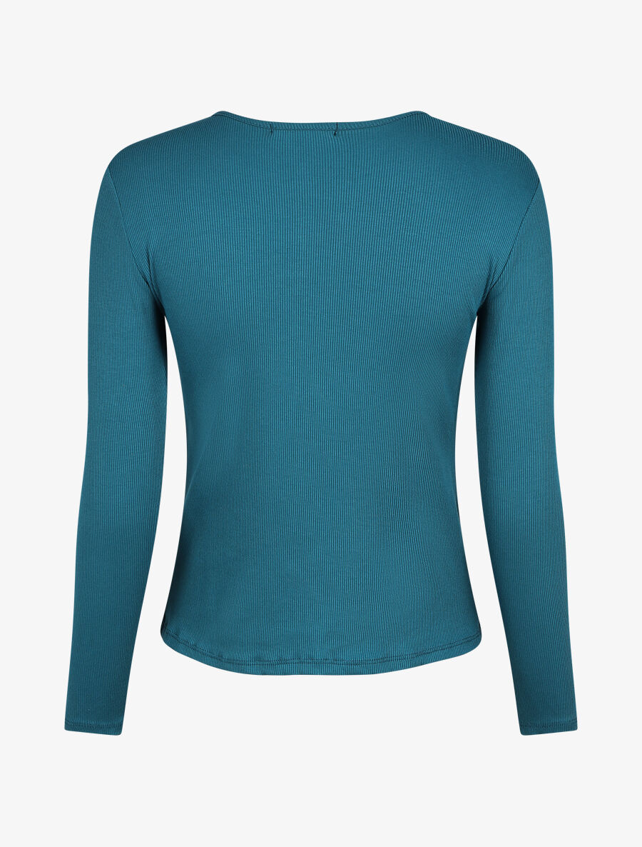 Top ajusté manches longues et noeud - Bleu canard - 2