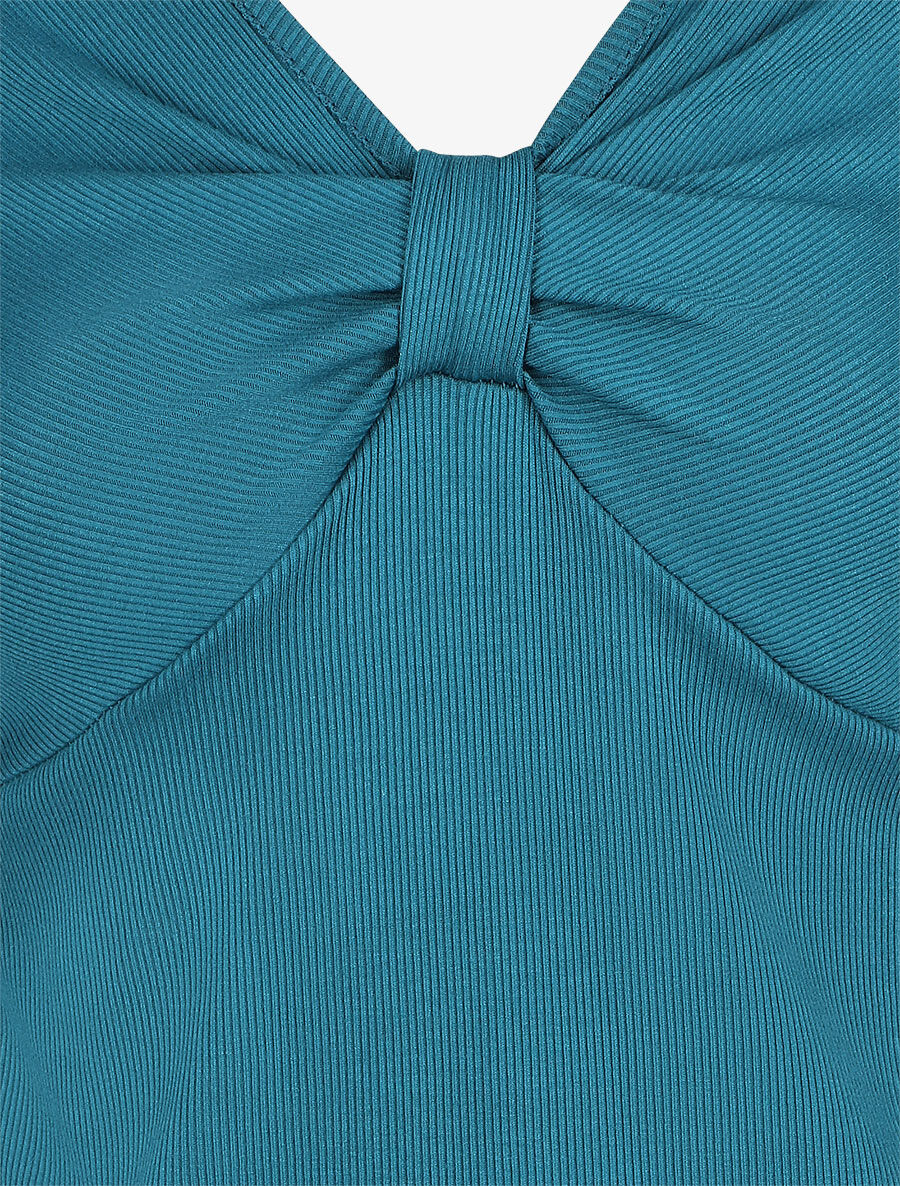 Top ajusté manches longues et noeud - Bleu canard - 3