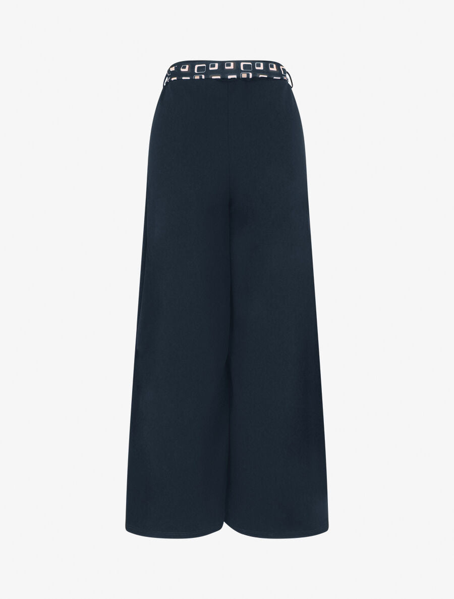 Pantalon ample taille haute uni - Marine - 2
