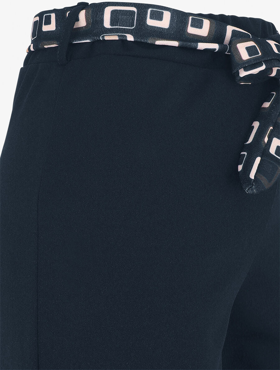 Pantalon ample taille haute uni - Marine - 3
