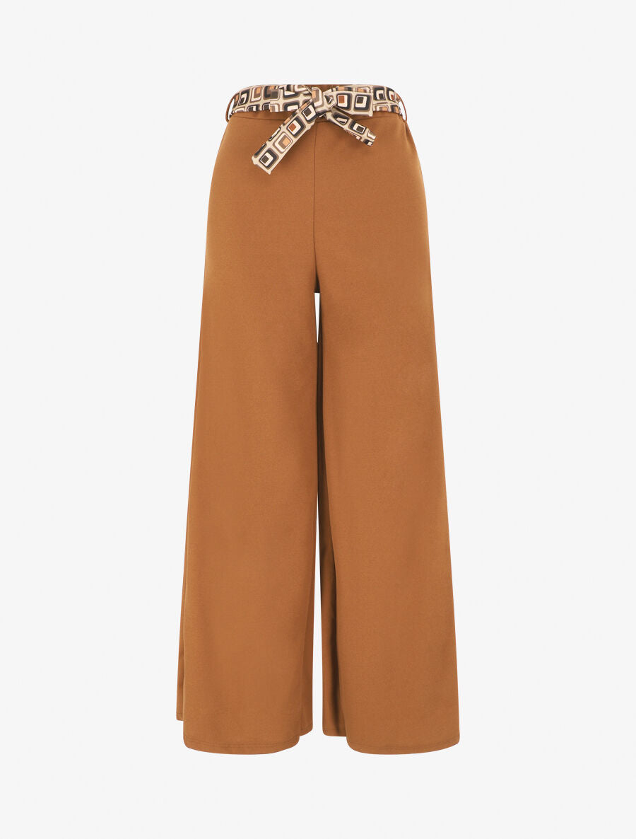 Pantalon ample taille haute uni - Camel - 1