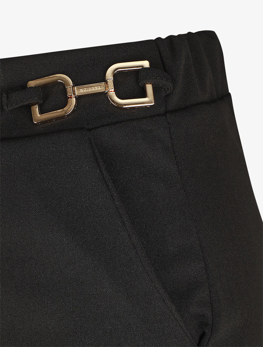 Pantalon ample taille haute à boucles - Noir - 3