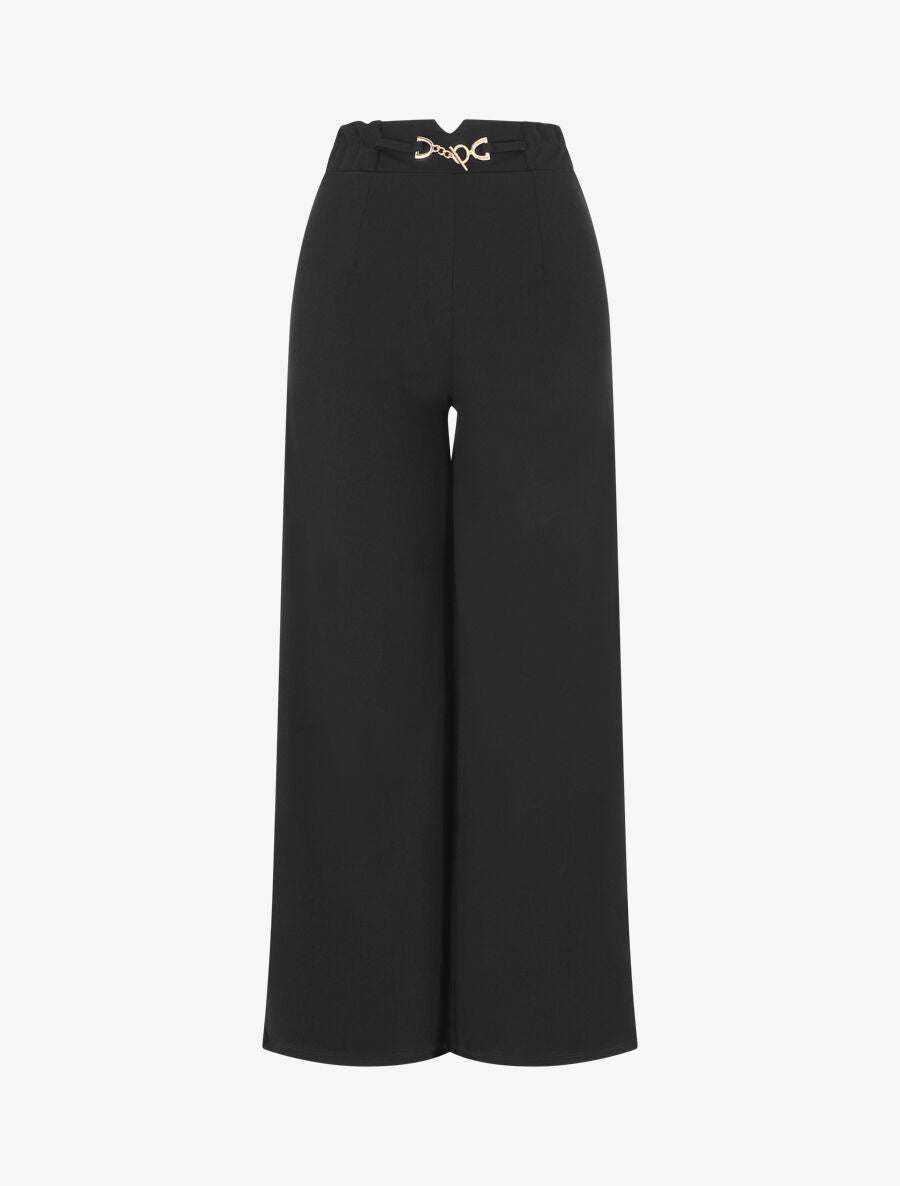 Pantalon uni à taille élastiqué - Noir - 1