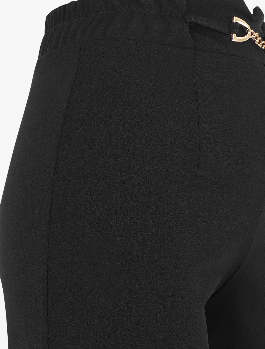 Pantalon uni à taille élastiqué - Noir - 3