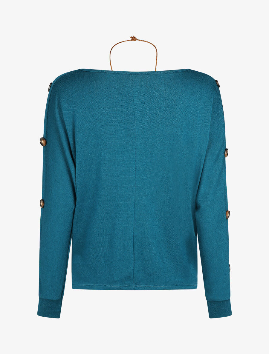 Pull ample manches à boutons décoratifs - Bleu canard - 2