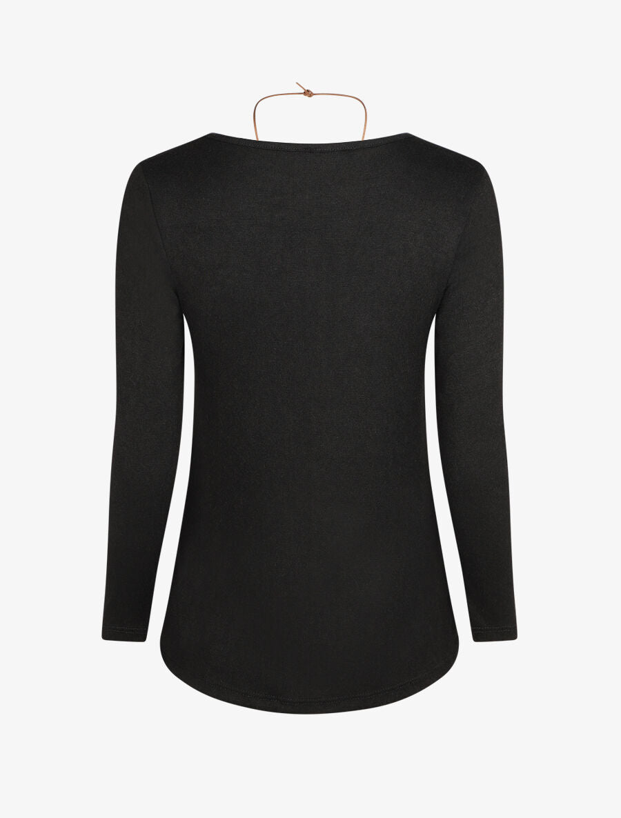 Pull droit drapé manches longues - Noir - 2