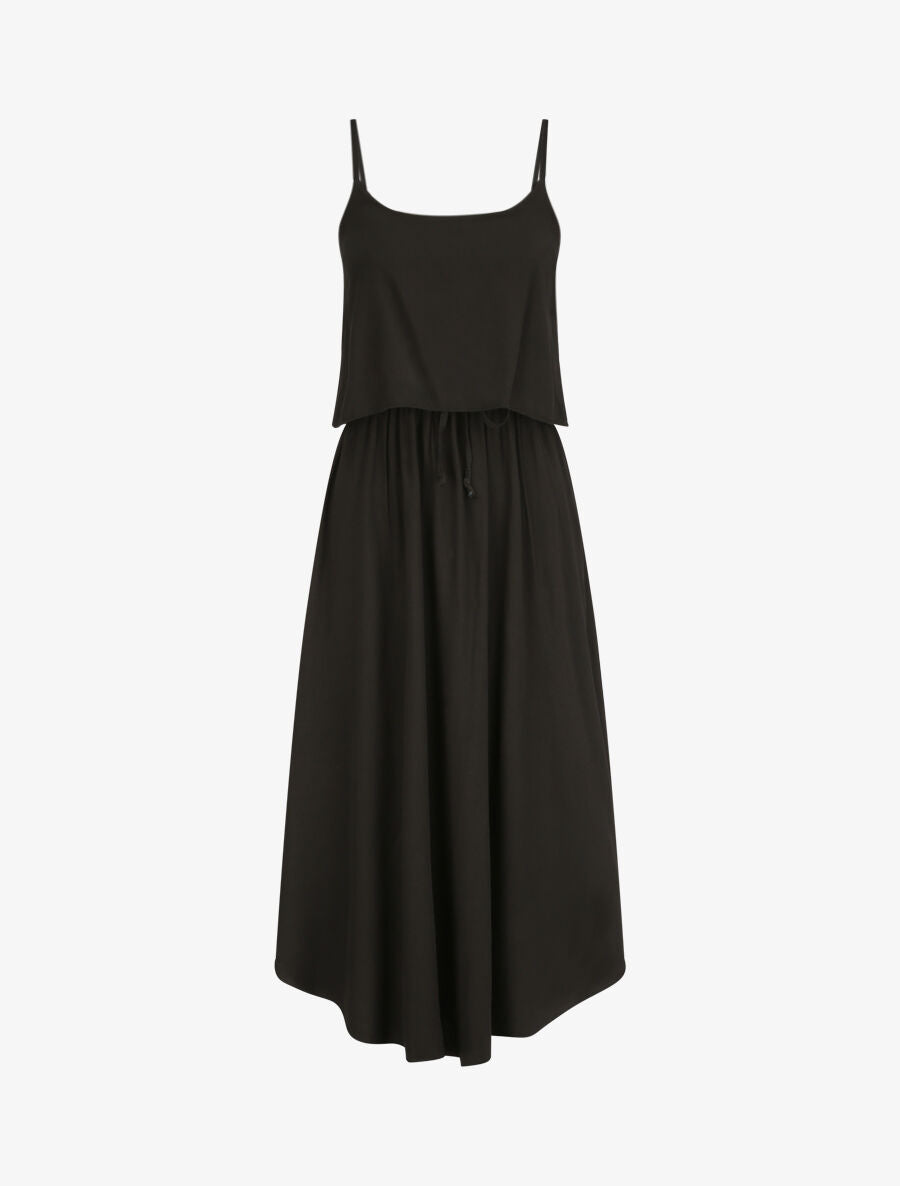 Robe mi-longue asymétrique à grand rabat - Noir - 5