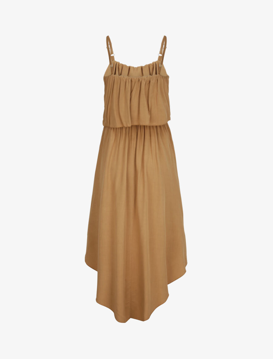 Robe mi-longue asymétrique à grand rabat - Beige foncé - 2