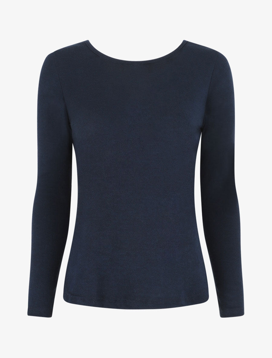 Pull droit dos en V dentelle - Marine - 4