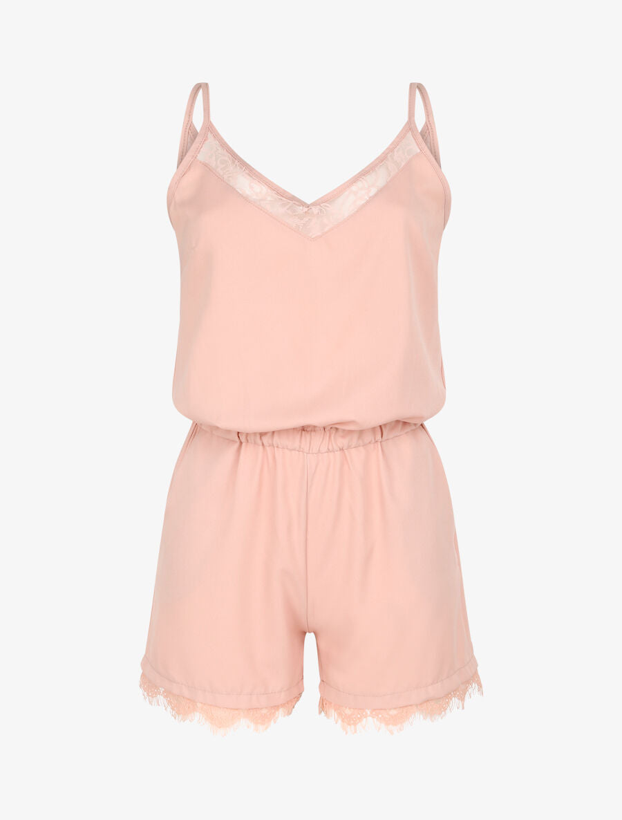 Combishort à bretelles et bords en dentelle - Rose poudré - 4