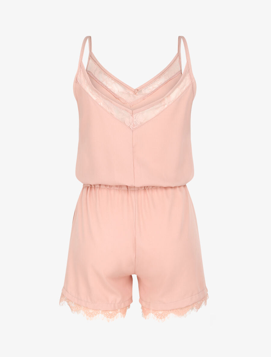 Combishort à bretelles et bords en dentelle - Rose poudré - 2
