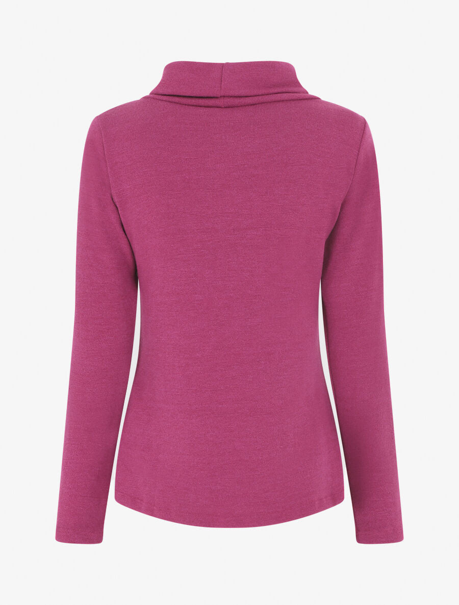 Pull droit col roulé et boutons - Violine - 2