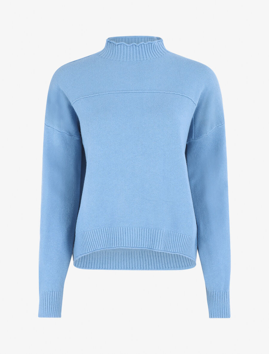 Pull fin uni basique à col montant - Bleu - 4