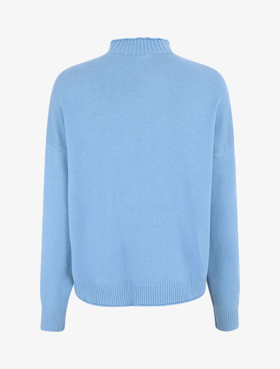 Pull fin uni basique à col montant - Bleu - 2