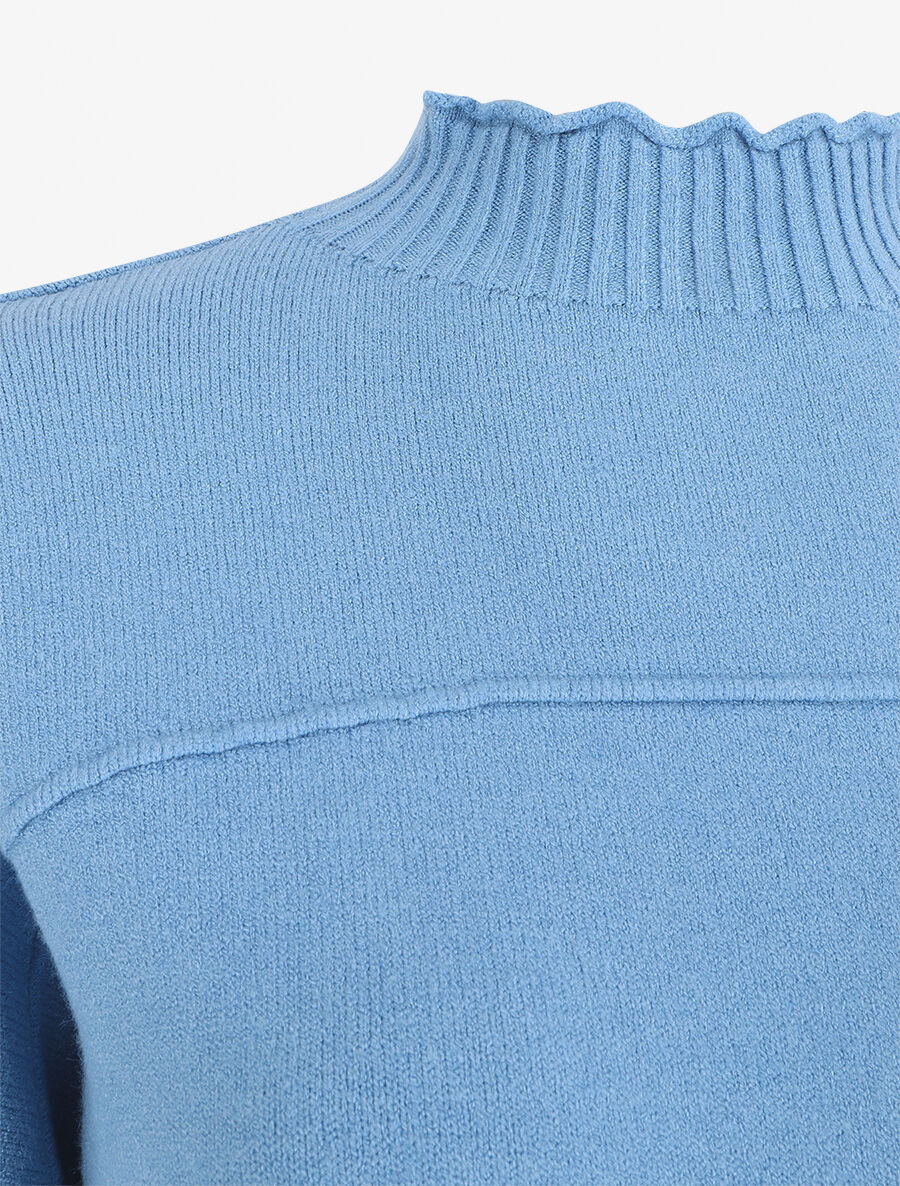 Pull fin uni basique à col montant - Bleu - 3