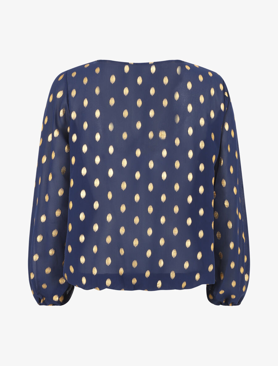 Top élastiqué col V motif irisé - Marine - 2