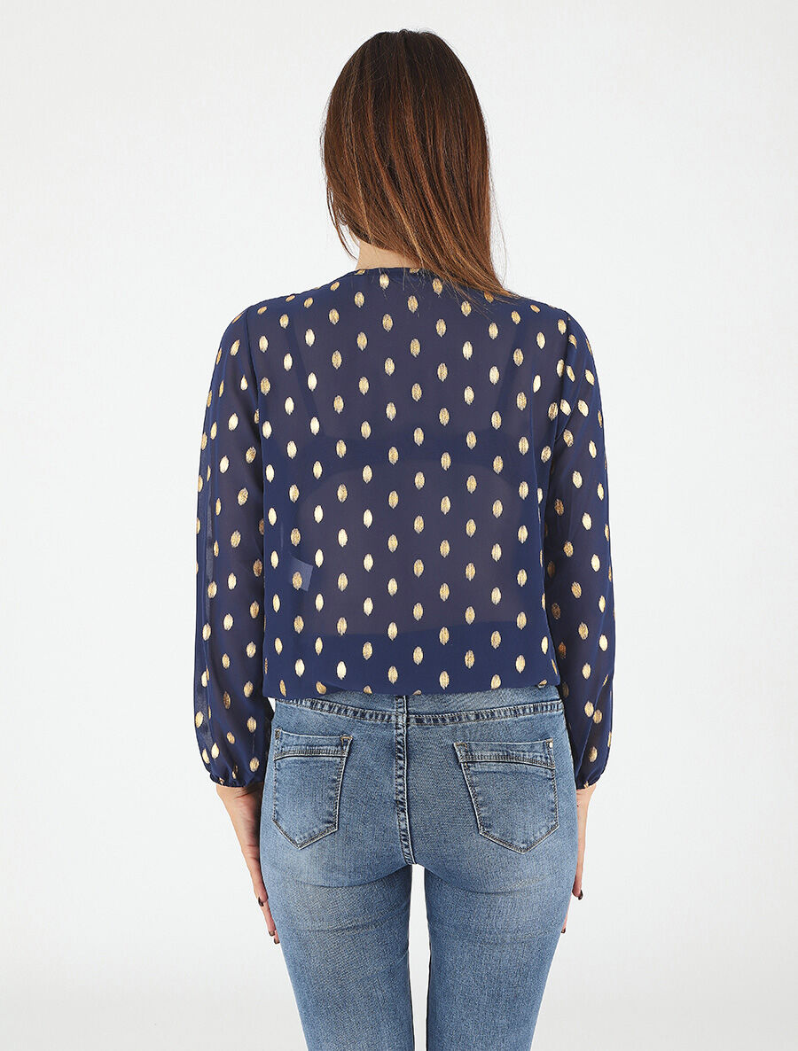 Top élastiqué col V motif irisé - Marine - 5