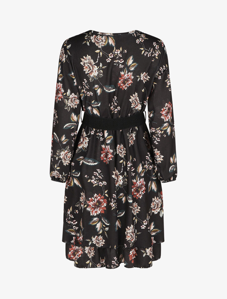 Robe volantée à imprimé fleuri - Noir - 2