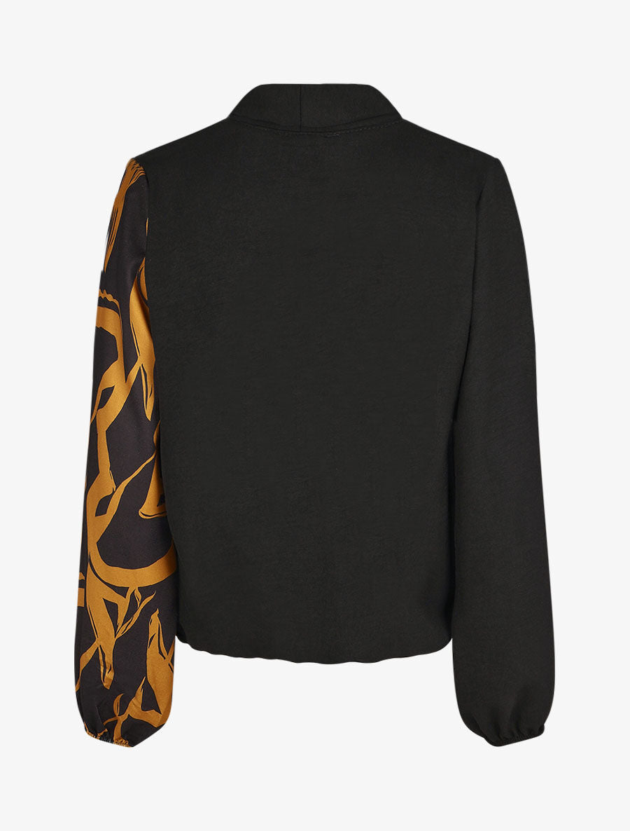 Blouse droite bi-colore et col V - Jaune moutarde - 2