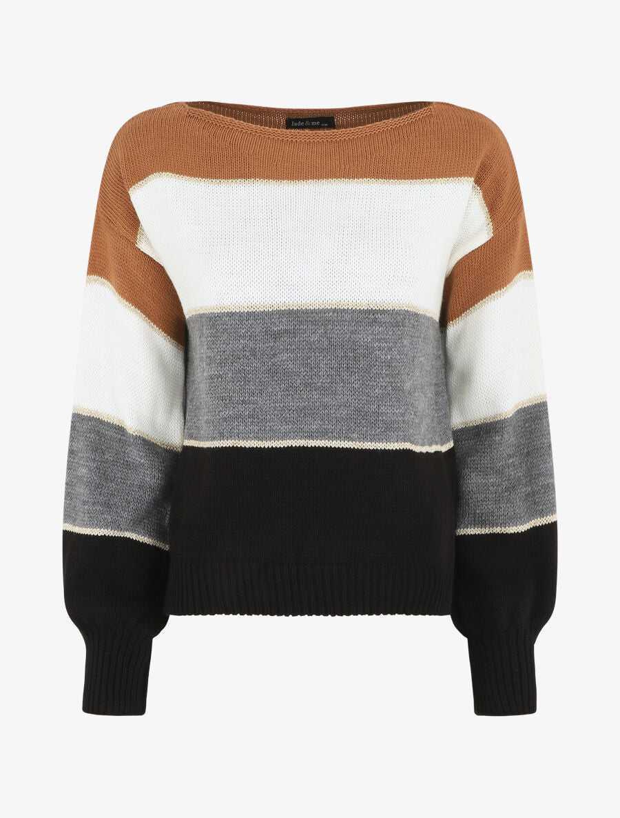 Pull droit à rayures - Camel - 4
