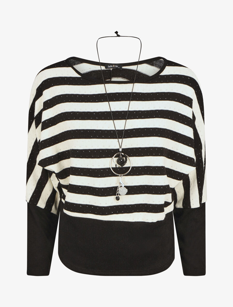 Pull ample à rayures - Noir/blanc - 1