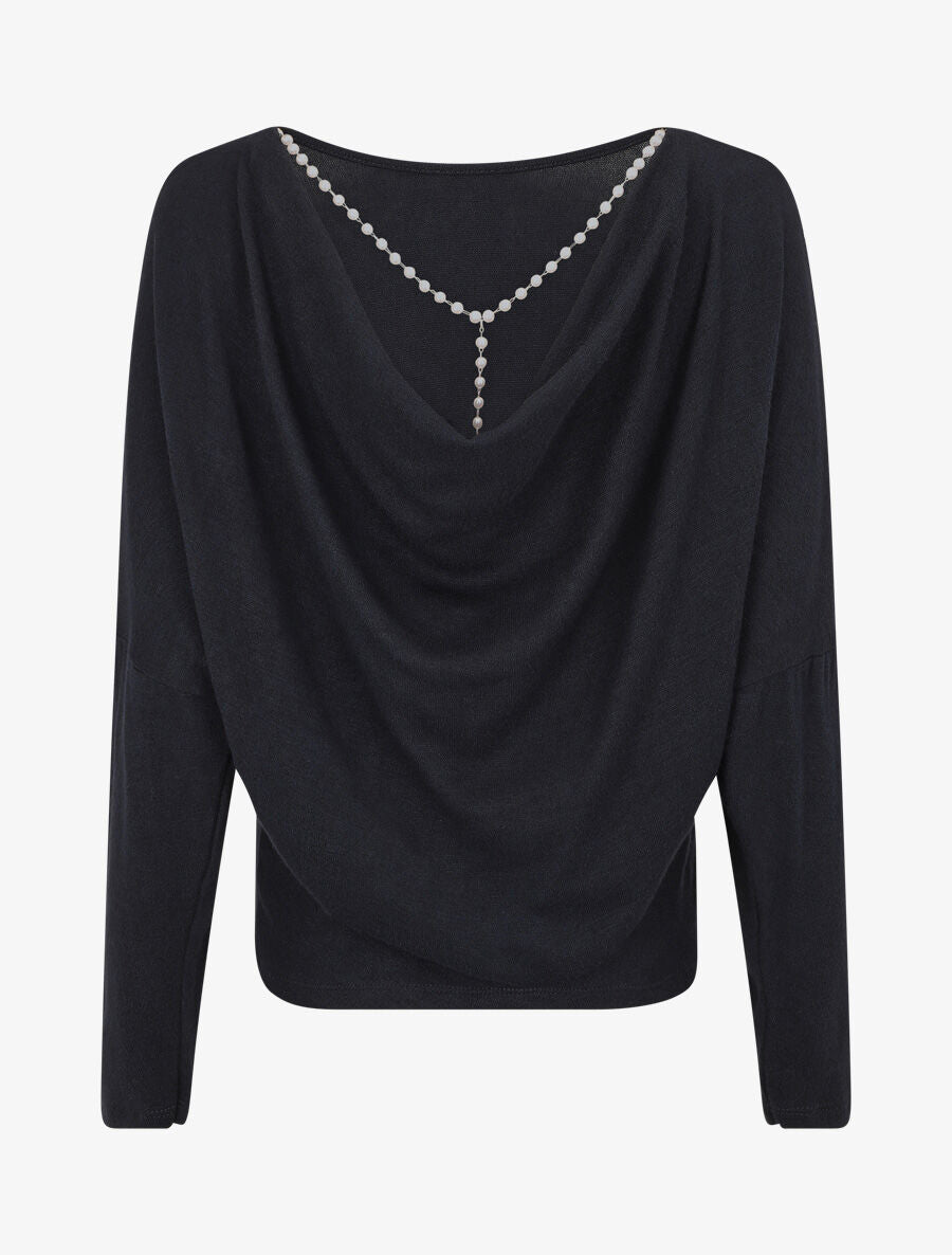 Pull loose dos nu bijou à perles - Marine - 2