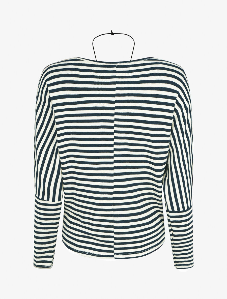 Pull droit rayé col bénitier - Marine - 2