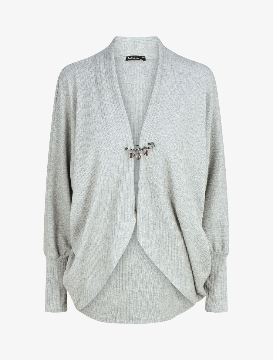 Gilet côtelé oversize à broche - Gris clair - 1