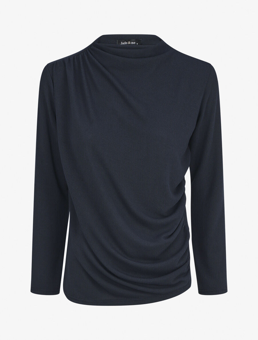 Pull droit uni effet drapé - Marine - 4