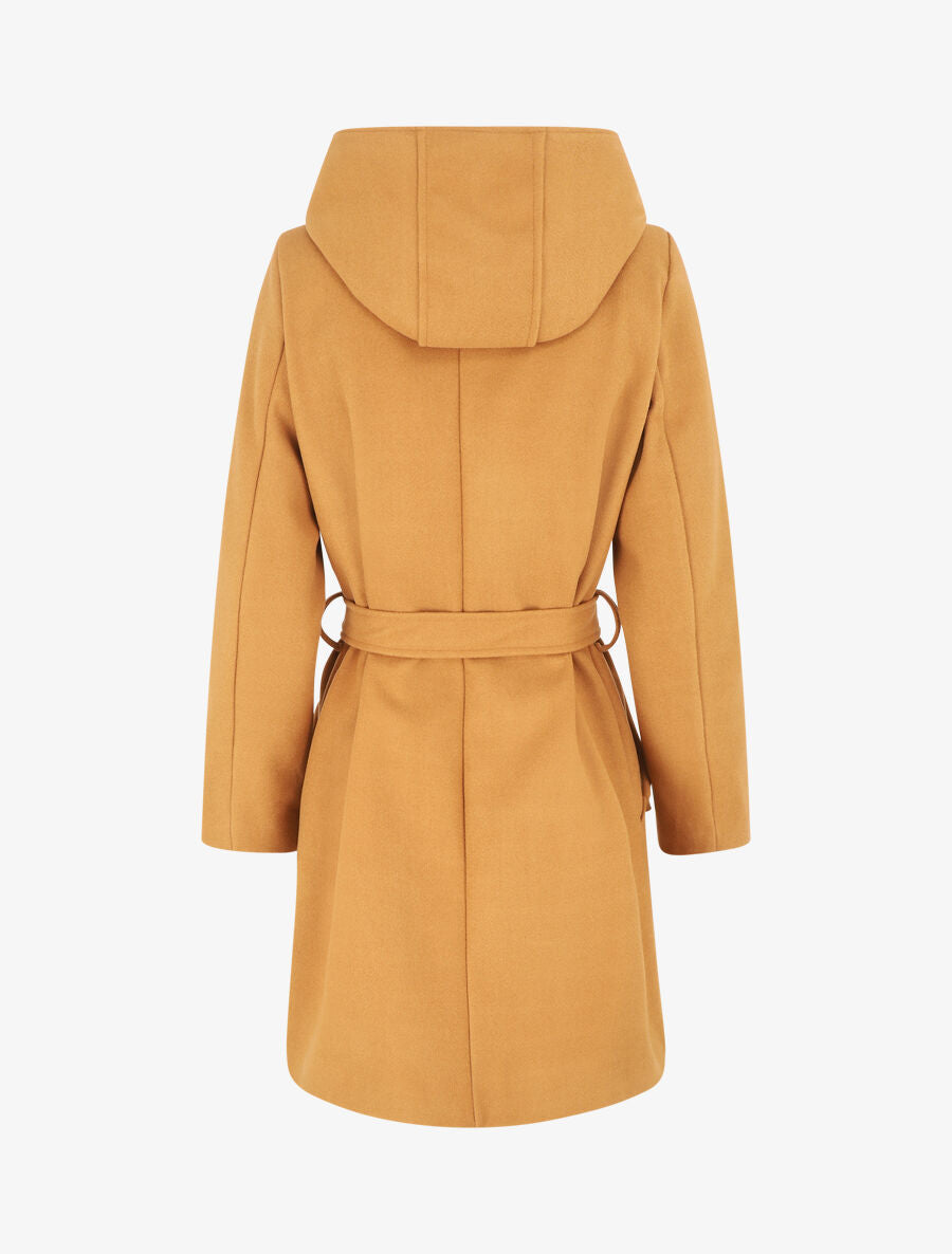 Manteau long croisé à capuche - Camel - 2