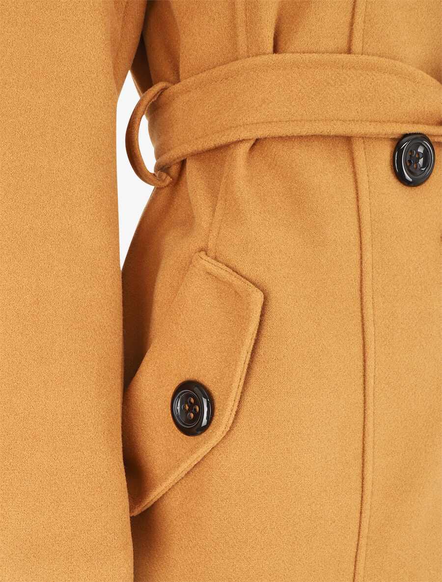 Manteau long croisé à capuche - Camel - 3